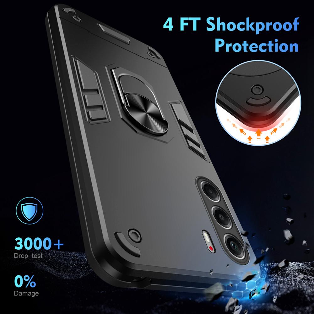 KEYSION Shockproof Armor Case for TECNO Camon 40 Pro 4G 5G Soft Silicone+PC Metal Ring Stand Phone Back Cover for CAMON 40 4G