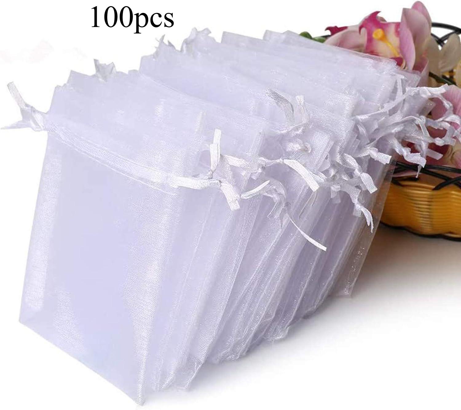 

100pcs/lot Organza Drawstring Bags 7x9 9x12 13x18 15x20 Small Gift Pouches for Wedding Jewelry Party Decoration Packaging 5cmx7cm&100pcs