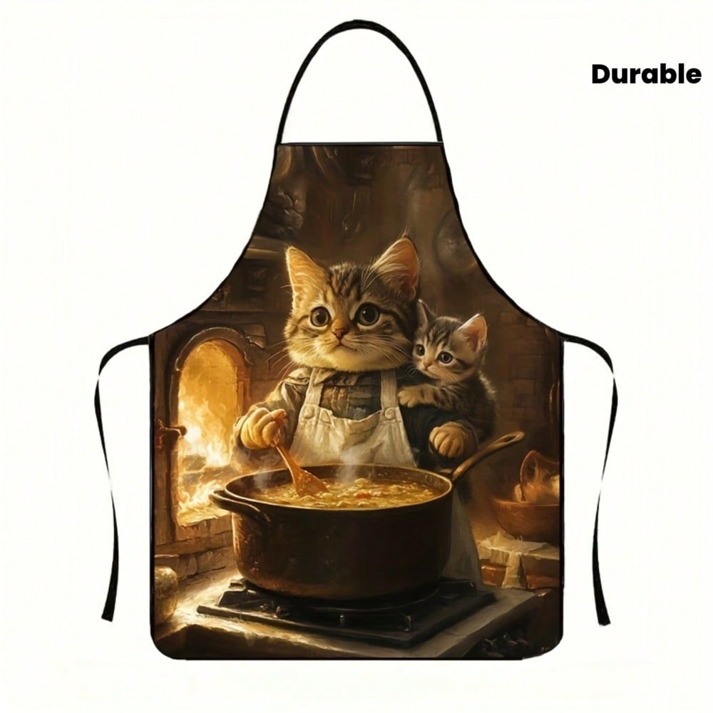 Cute Cat Apron, Mom and Baby Cat Cooking Print Kitchen Bib, Funny Animal Chef Apron, Gift for Cat Lover 38x47cm