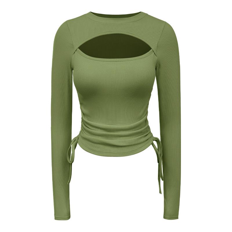 

Lulu Женский облегающий топ для йоги с длинным рукавом и кулиской, дизайн с ажурной вязкой Medium (M)