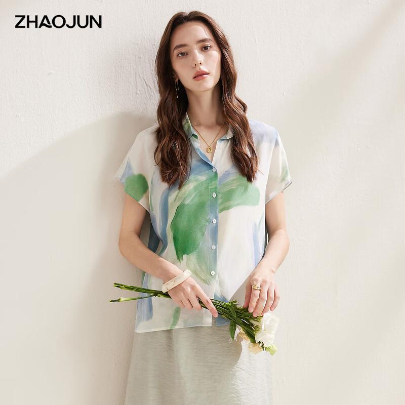 

Zhaojun Women s Printed Silk Short-Sleeve Blouse L