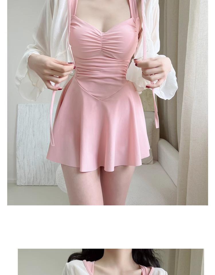 Women's Conservative Slimming One-Piece Swimsuit - INS Style, Sexy Strappy Korean Dress Design