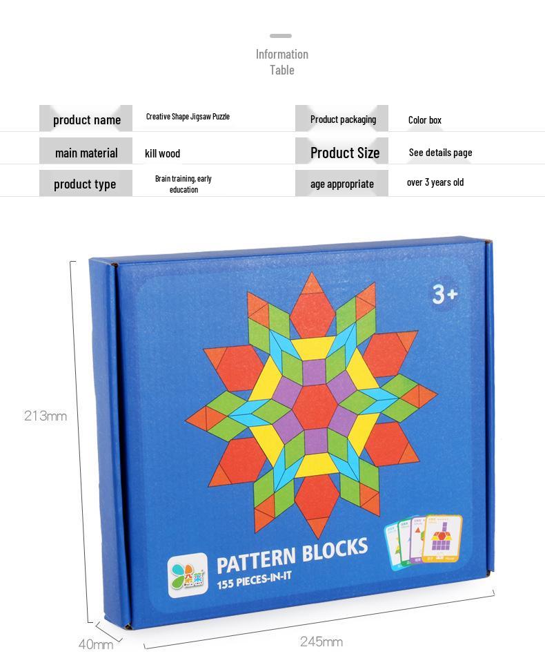 155-Piece Geometric Shape Tangram Puzzle Game for Early Childhood Education