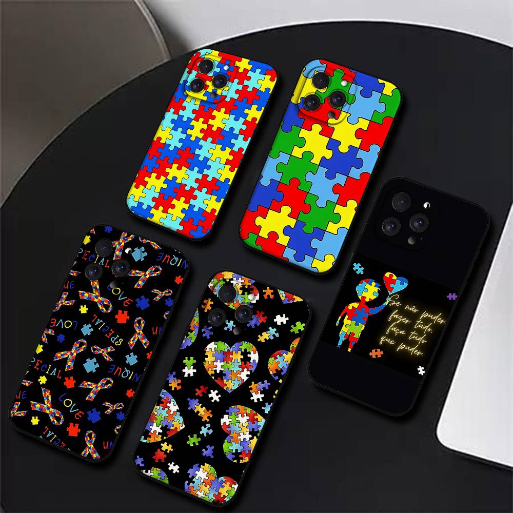 Autism Support Puzzle Phone Case Phone Case For Iphone 17 16 15 11 13 14 Pro Max X Xr Xs Max 12mini Black Shell Cover Case