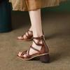 Strap-on Roman Sandals Women's 2025 New Brown Vintage Thick Heel Design Sense Ultra High Heel