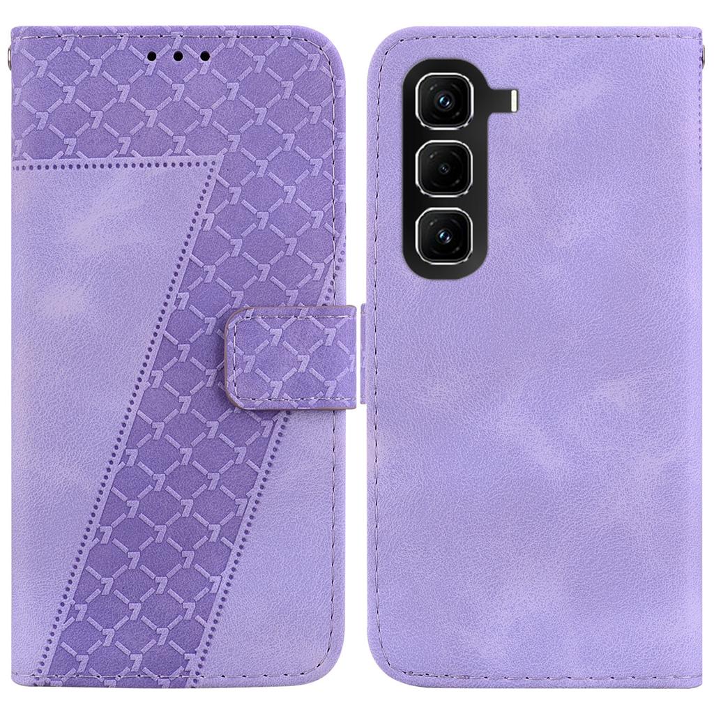 For Infinix Hot 50 Pro+ 4G Stand Case 7-Shaped Pattern Imprint Leather Phone Cover with Strap