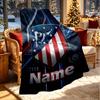 Custom Name Personalized Atletico Madrid Print Blanket, Home Decor, Bedroom, Sofa, Camping, Couch, Gifts for Birthday Christmas