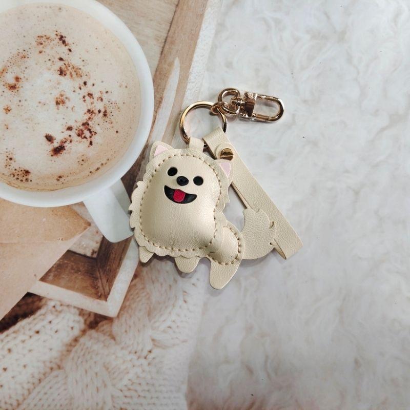 

Сшитый вручную брелок для ключей с собакой, Померанский шпиц, Натуральная кожа, Милый, На заказ, Подарок на день рождения keychain