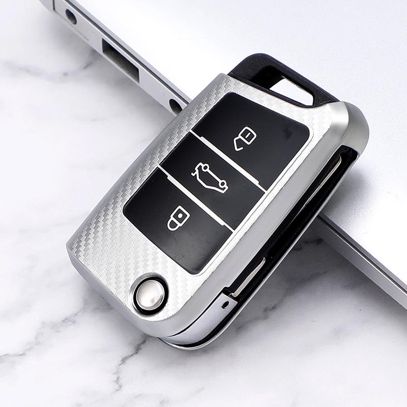 Carbon Fiber Key Case for Volkswagen: Compatible with Tiguan, New Lavida, Sagitar, Lamando, Teramont, T-Roc, and T-Cross.