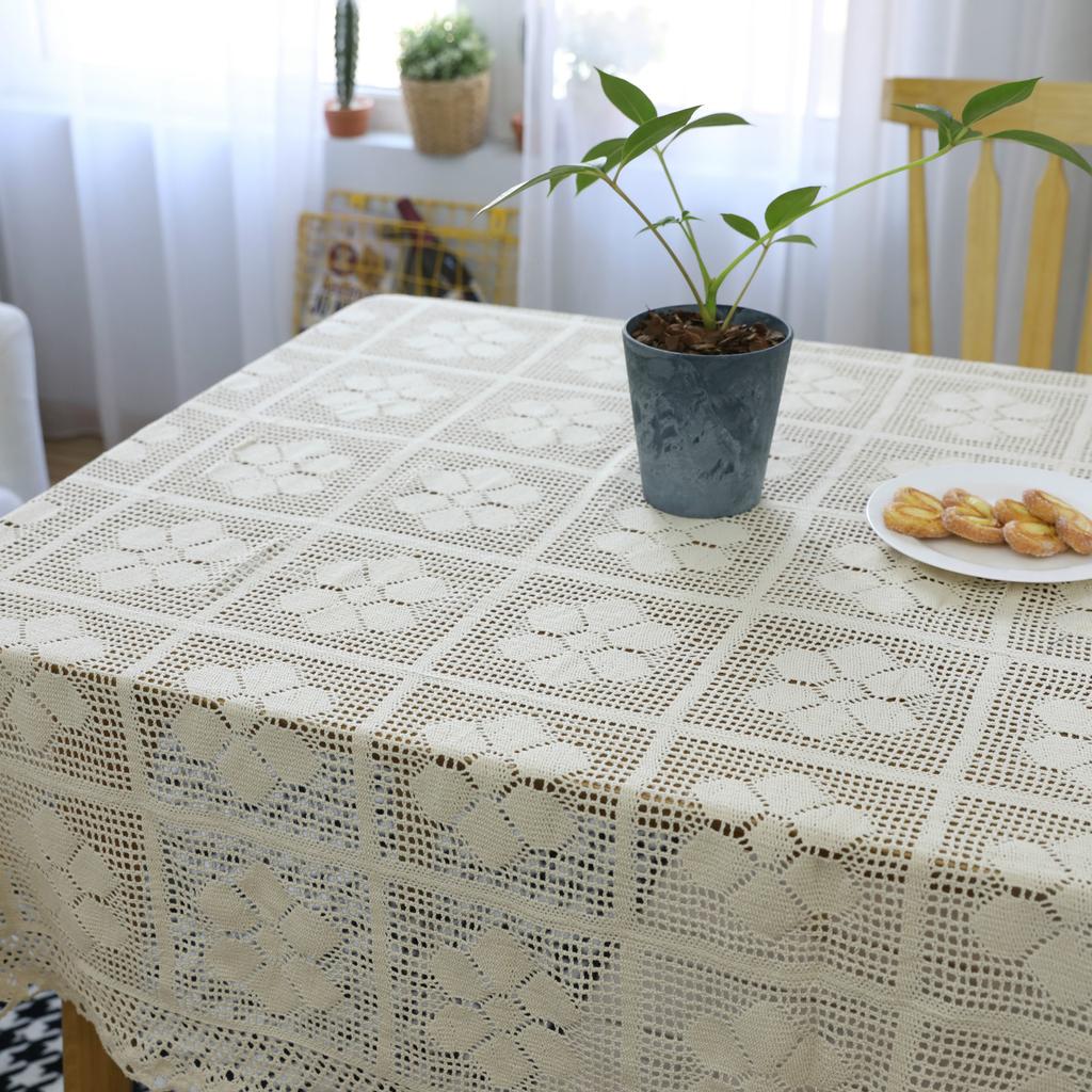 Bohemian Chic Crochet Lace Tablecloth - Hollow Out Design, Perfect for Dining & Parties, Rectangular, Boho Home Decor, Banquet, Western Food