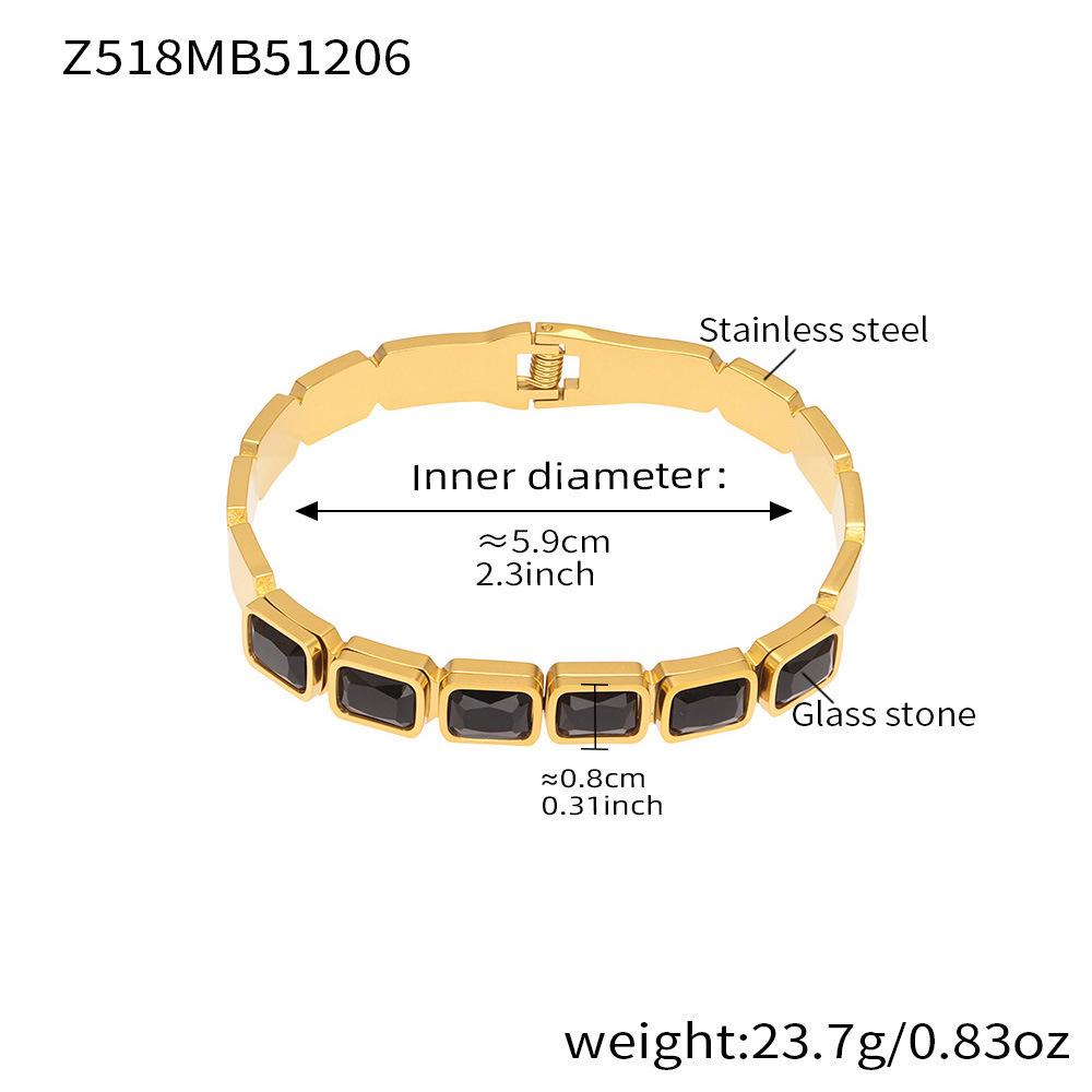 18K Gold Plated Stainless Steel Bracelet with Square Colored Glass Stones In Trendy European and American Niche Design - Fade Resistant.