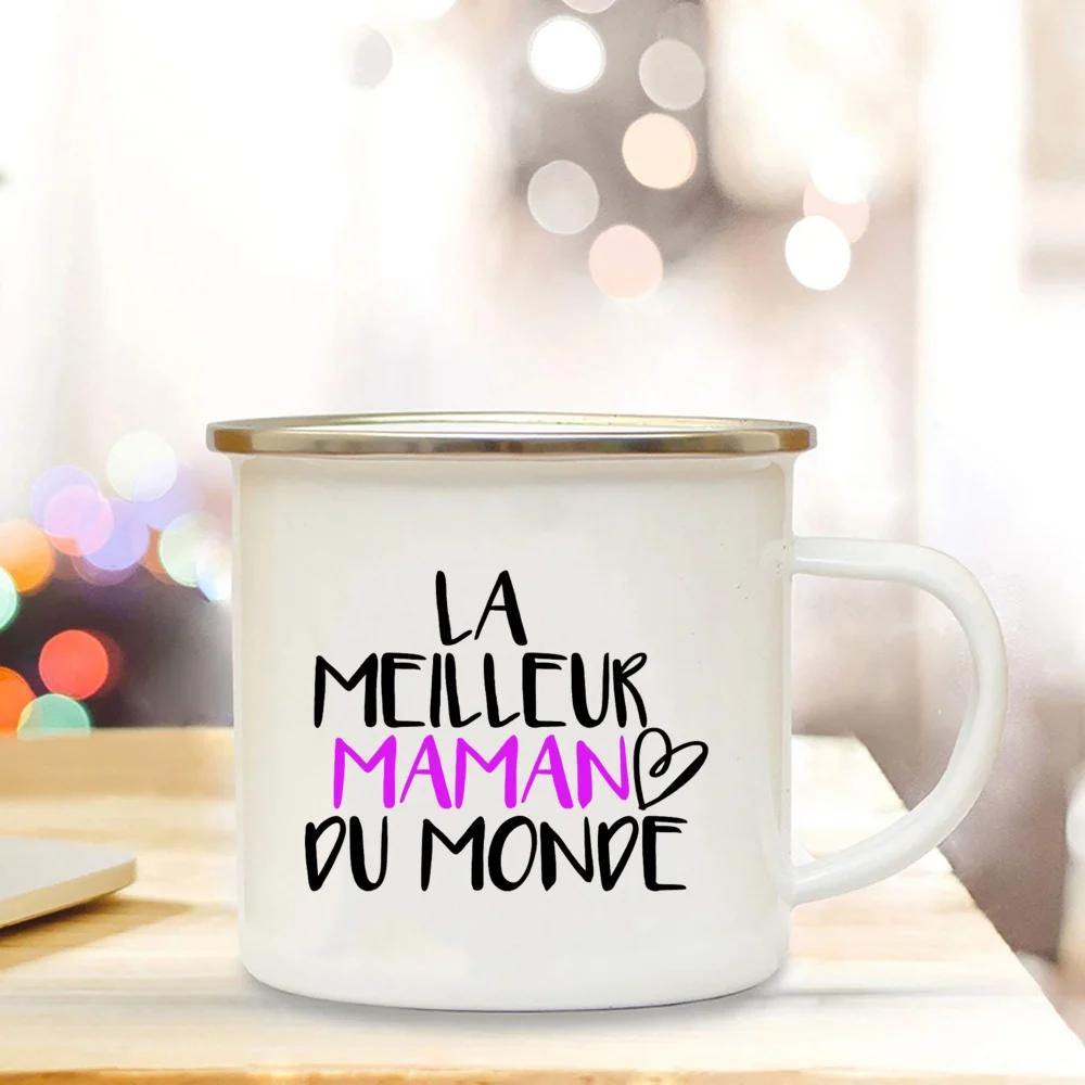 Best Mom In The World French Print Enamel Mug Creative Coffee Cup Drinks Water Milk Cup Enamel Mug Home Drinkware Gift for Maman
