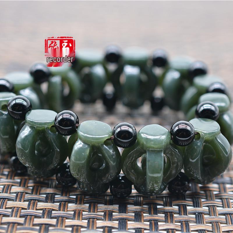 Hetian Green Jade Vajra Bracelet for Men and Women 18mm