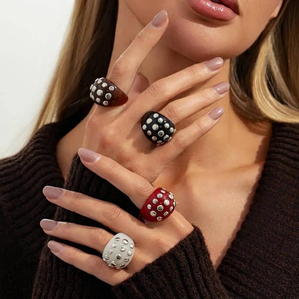 SHIXIN Punk Chunky Acrylic Wide Cuff Bracelet Ring Women Vintage Geometric C-shaped Opening Bangle Finger Rings Party Jewelry