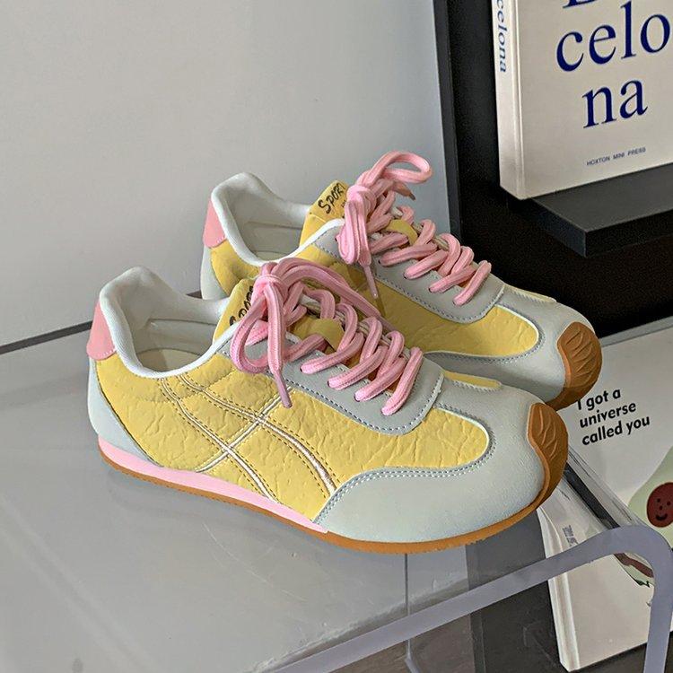 

Повседневные спортивные туфли на шнуровке в стиле ретро для женщин, весна 2025, новые универсальные туфли на плоской подошве Dexun Forrest Gump, подходящие по цвету белые туфли 40 жёлтый