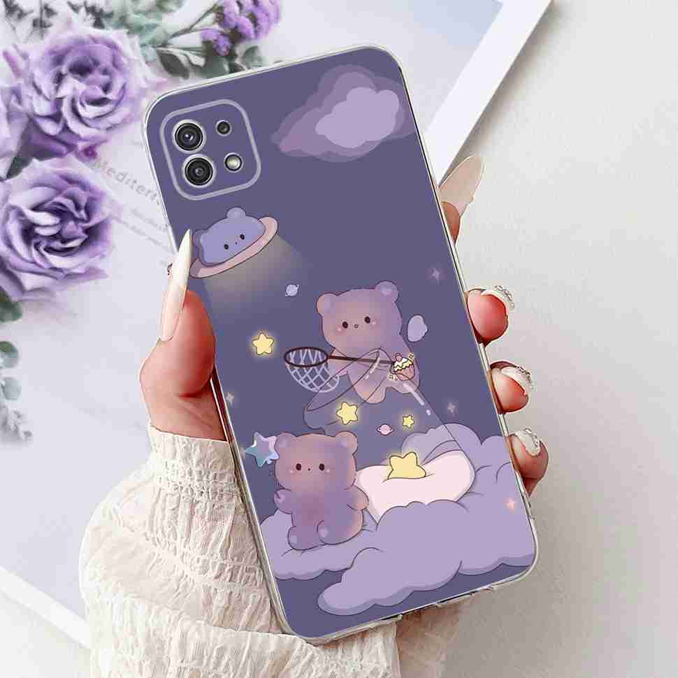 For Samsung Galaxy A22 5G Case SM-A226B Fashion Flower Bear Soft Silicone Cover For Samsung A22 A22 SM-A226BRN 6.6" Phone Casing