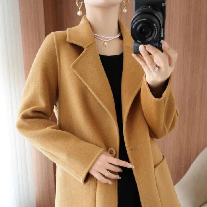 Cappotto Donna Mezzalunghezza Double-Sided in Cashmere, Collezione Autunno/Inverno 2025, Capospalla Puro Lana Taglie Petite & Plus