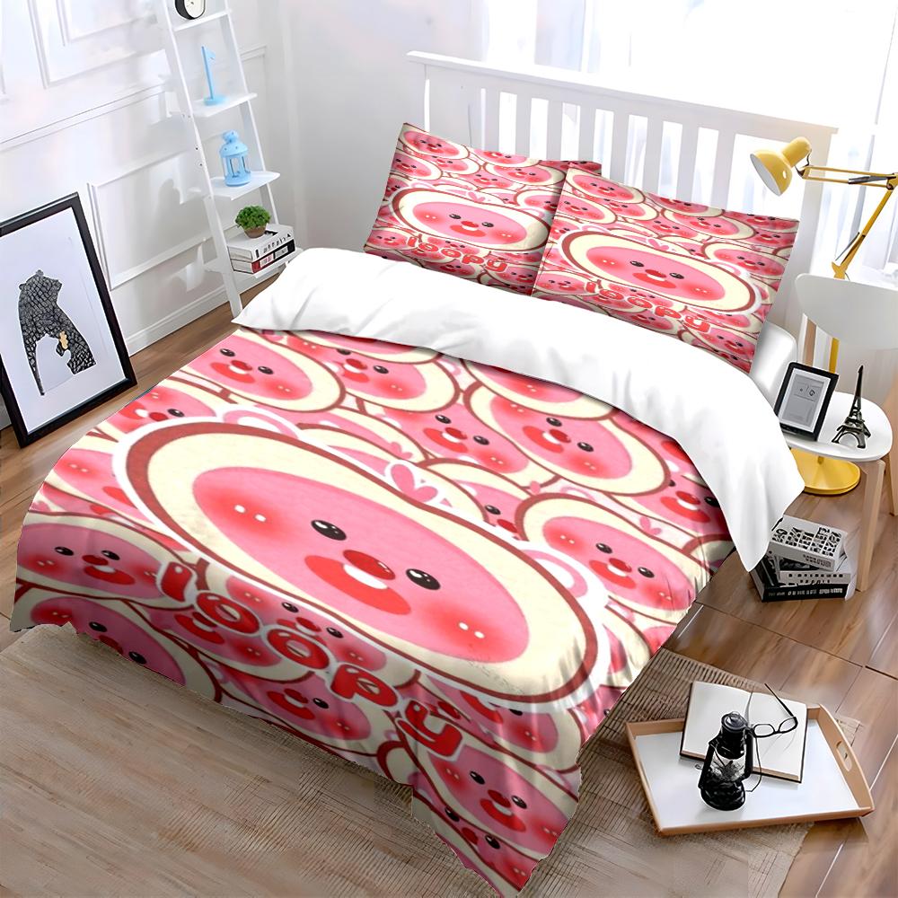 Cute Pink Cartoon Peach Characters Bedding Bedding set (1 duvet cover, 2 pillowcases, duvet not included)
