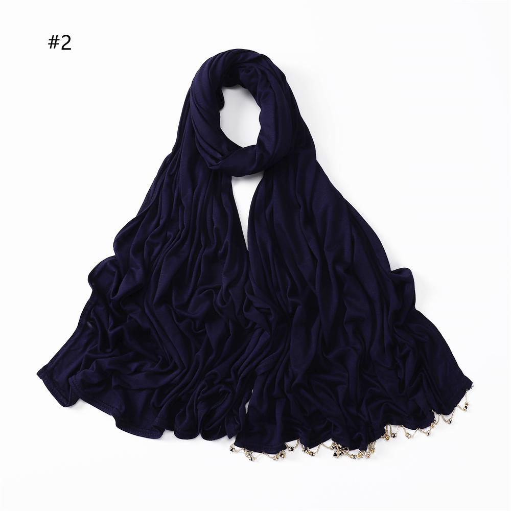 

Handmade Beaded Gold Rings Soft Basic Cotton Elasticity Jersey Hijab Solid Colors Long Shawl Muslim Women Scarf Hijabs Headwrap