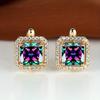 Luxury Square Green Natural Zircon Stud Earrings for Women Fashion Rose Gold Bride Wedding Earrings Statement Jewelry