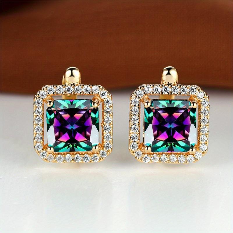 Luxury Square Green Natural Zircon Stud Earrings for Women Fashion Rose Gold Bride Wedding Earrings Statement Jewelry
