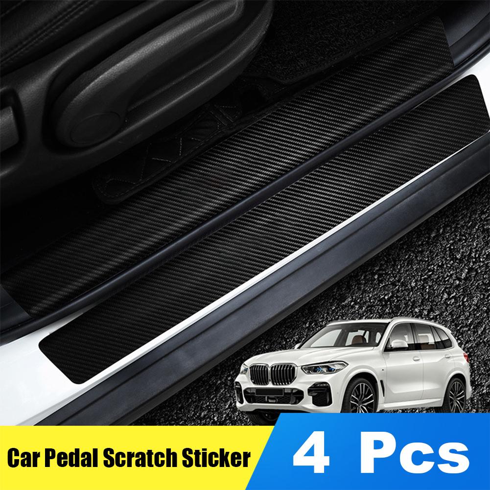 4pcs Car Pedal Scratch Sticker Auto Threshold Strip Protective Film Carbon Fiber Grain Anti-collision Self Adhesive Sticker