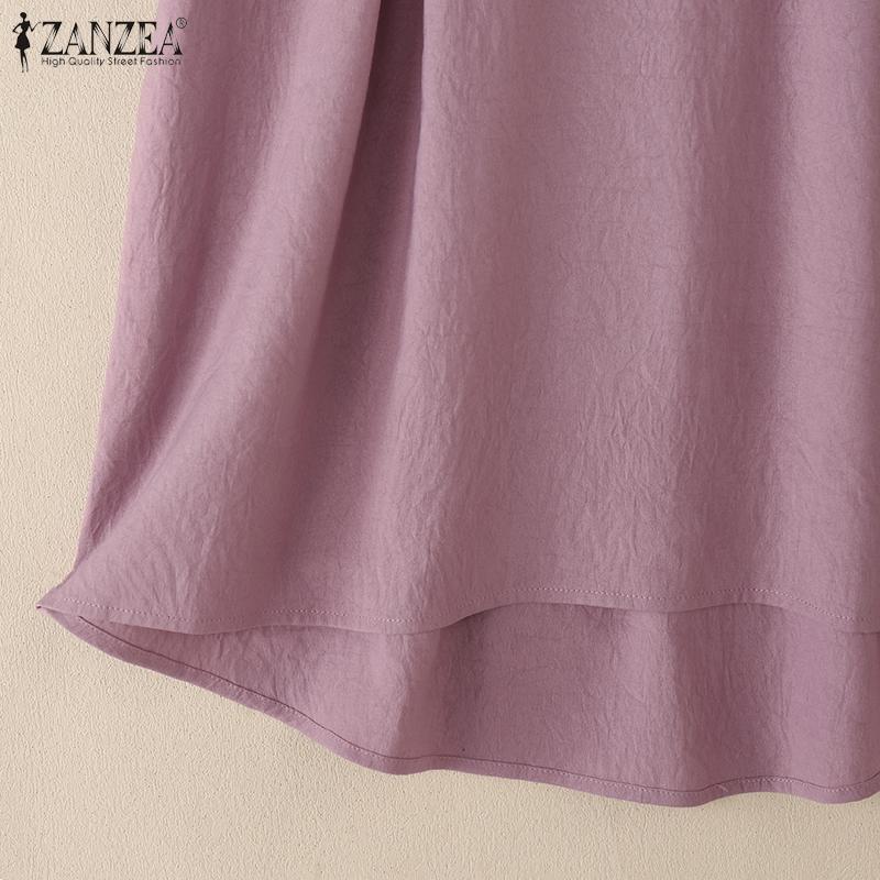 ZANZEA Damen Freizeit Rundhals Einfarbig Kurzarm Bluse