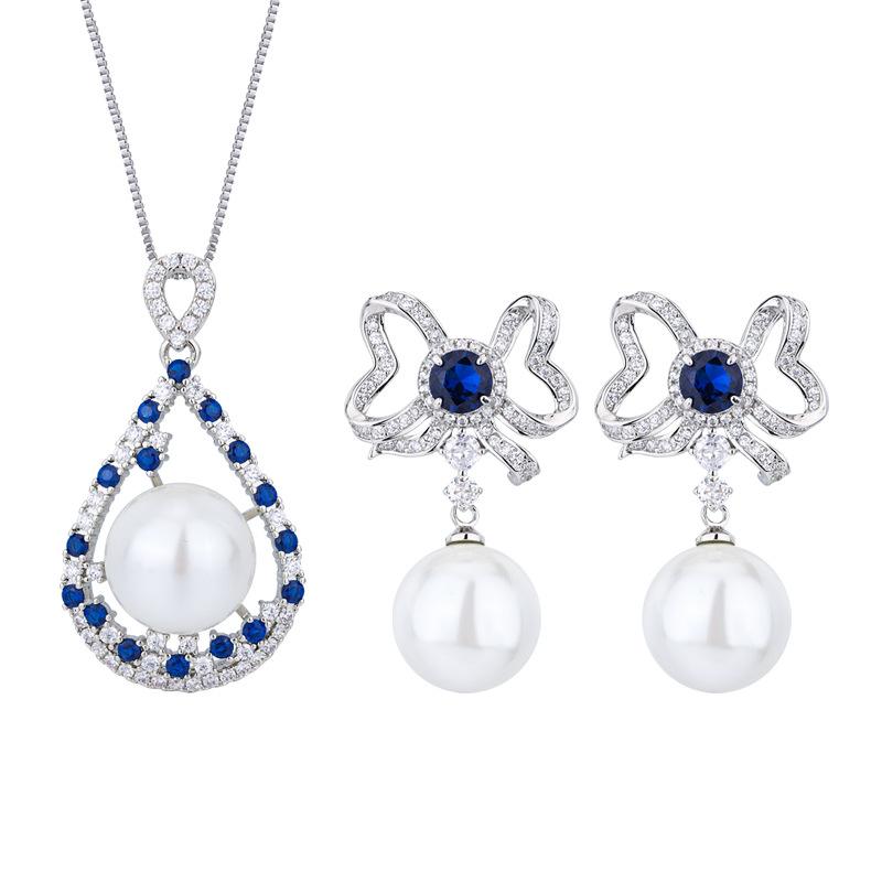 Jewelry Copper Bottom Gold-Plated Inlaid White Pearl Simulation Royal Blue Set Beads 16Mm14Mm