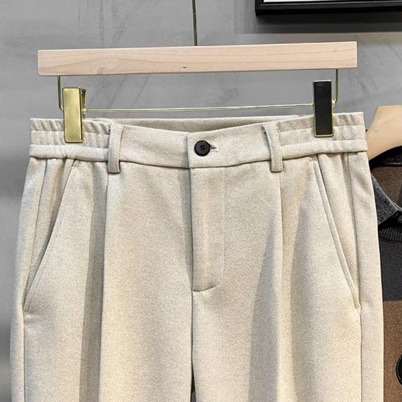 Autumn Winter Suit Pants Men Thick Business Elastic Waist Classic Grey Brown Woolen Straight Formal Trousers