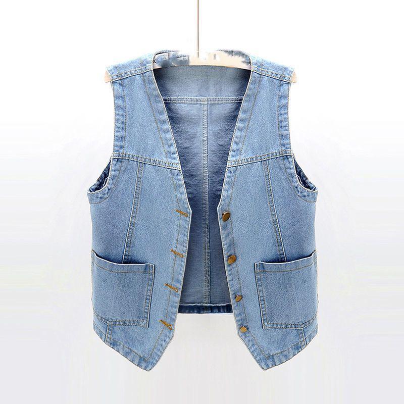 Women's Denim Jacket Plus Size Sleeveless Loose Short Denim Vest Sleeveless Denim Jacket
