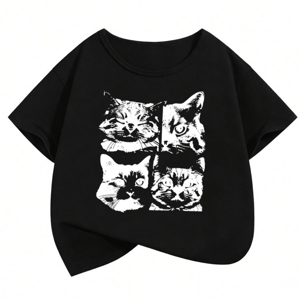 Gothic Vintage Cat Funny T Shirts Short Sleeve Kids Children's T-shirt Boys Girls Summer Spring Casual Top Tee Shirt