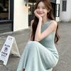 Blue Korean-style Knit Tank Dress for Women, Uniquely Stylish Summer High-end and Beautiful, Slim-fit, Hip-hugging Long Dress