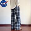 NASA MARVEL Men's Plaid Straight-Leg Drawstring Casual Pants