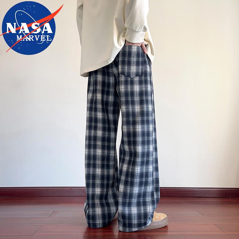 NASA MARVEL Men's Plaid Straight-Leg Drawstring Casual Pants