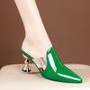 High Heel Slippers Pointed Toe Shoes Women Elegant Mules Shoes Women Black Green Metal Heel Outdoors Womens Slippers Big Size