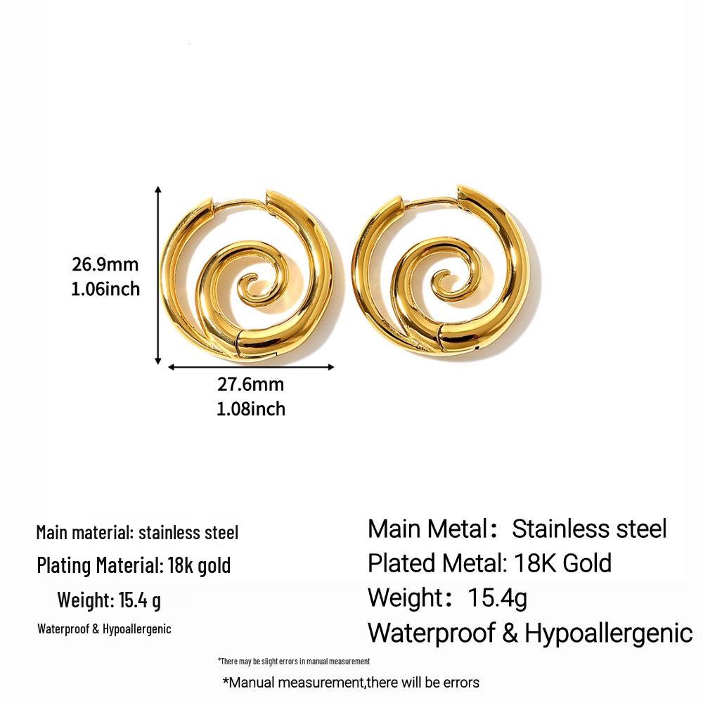 18K Gold Vacuum-Plated Stainless Steel Spiral Earrings - Classic European & American Style