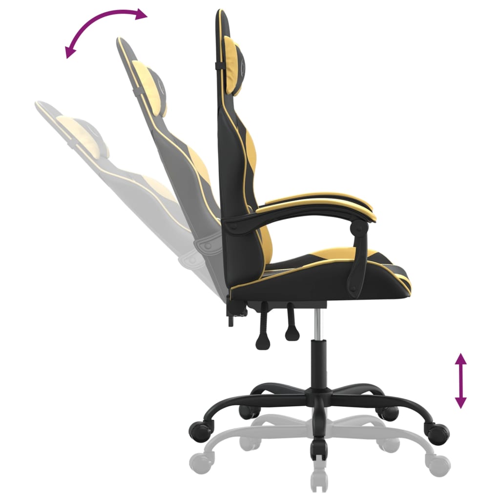 Gaming Chair In Black and Gold Synthetic Leather