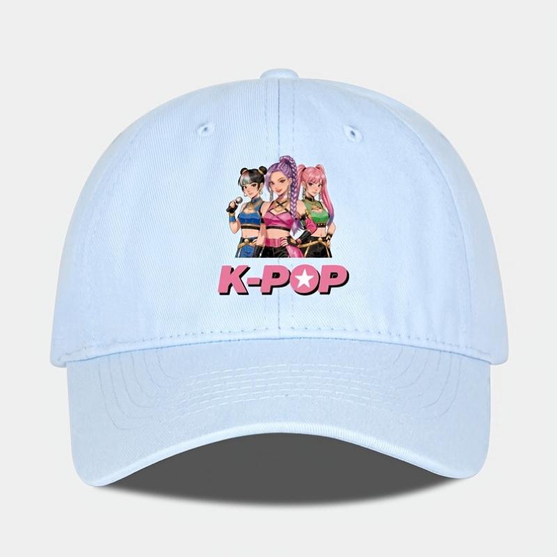 Trendy Cartoon K Pop Print Soft Peak Baseball Cap, Comfortable Adjustable Hat For Casual Attire, Concerts, Parties, Unisex Design