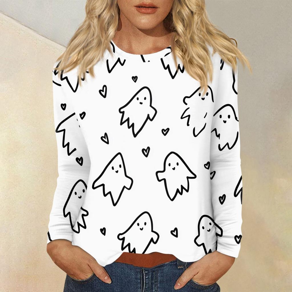Women's Daily Casual Long-sleeved Printed O-neck Top