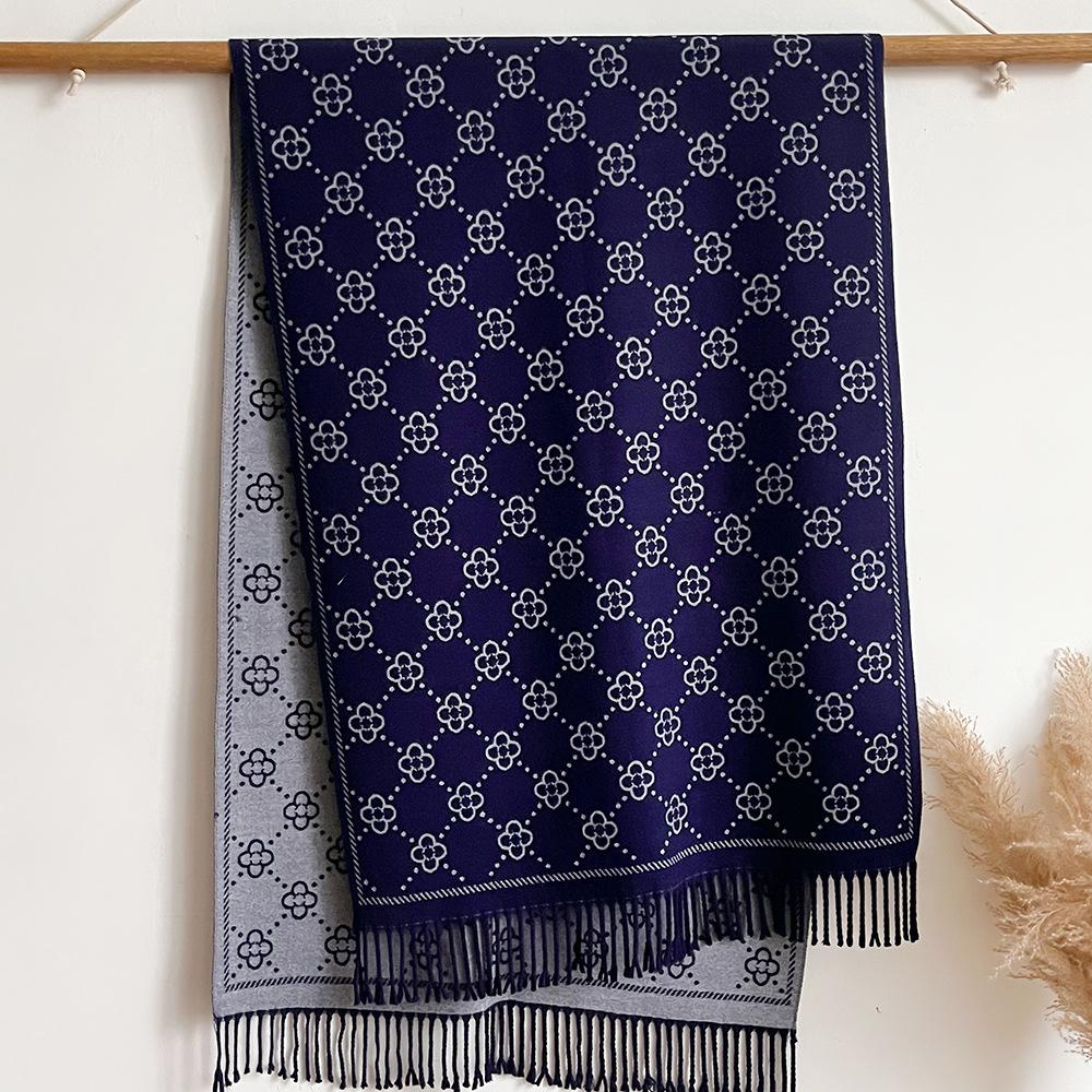 Coffee core-spun yarn acrylic scarf women's new simple jacquard strip imitation cashmere long fringed loose shawl