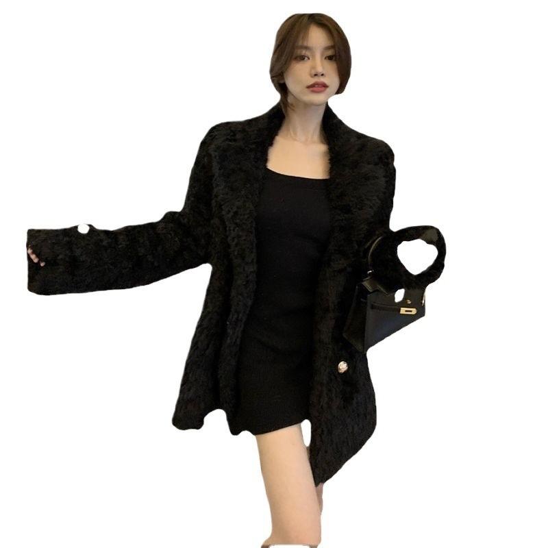 Lamb plush imitation fur coat women's winter new celebrity temperament thickened coat light