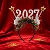 1117 New Year Headband Silvery Glitter Number Hair Hoop with Red Green Tinsel Golden Star,Christmas New Year'S Eve Party Prop