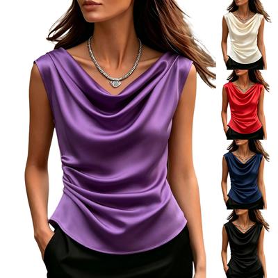 Dames mouwloze satijnen top met V-hals Kleur voor zomerse casual kleding