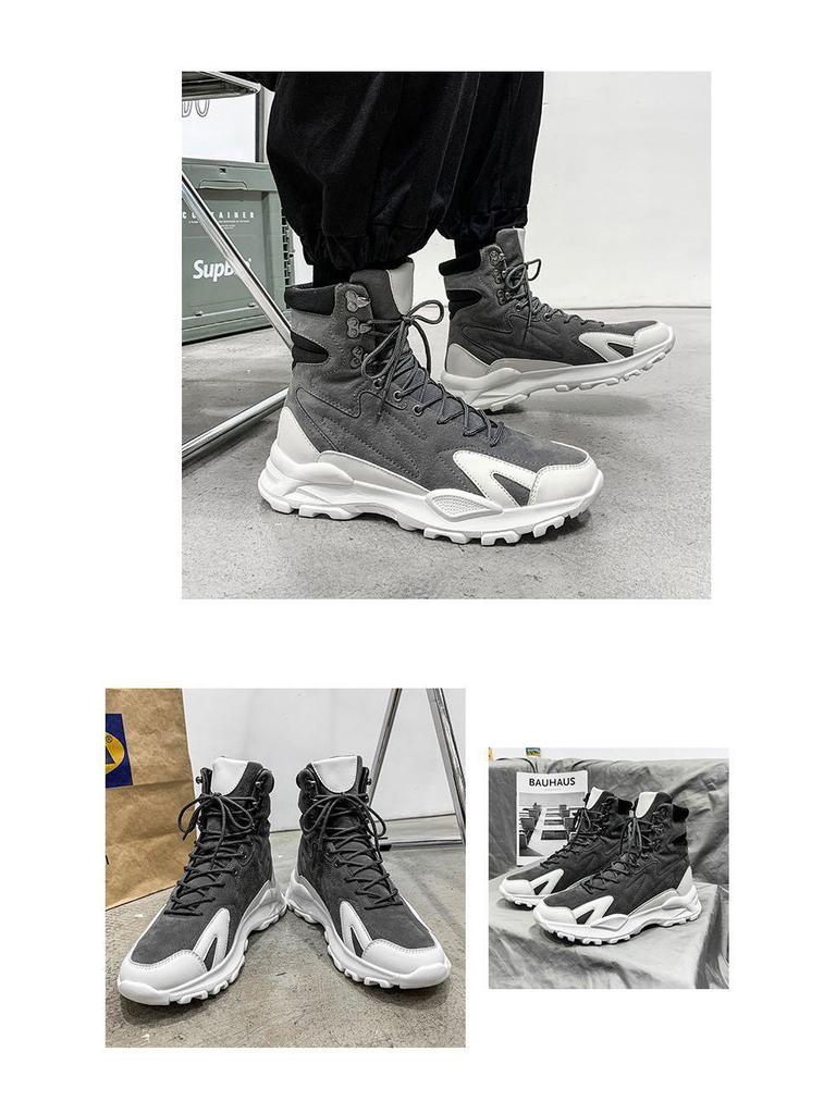 Men's High-Top Waterproof Leather Boots - Autumn Trendy, Long Tube, Plus Velvet Motorcycle Workwear Shoes