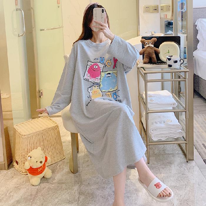 

Женская весенне-осенняя симпатичная ночная рубашка с длинными рукавами, размер плюс (до 300 фунтов) Пижама. 5XL