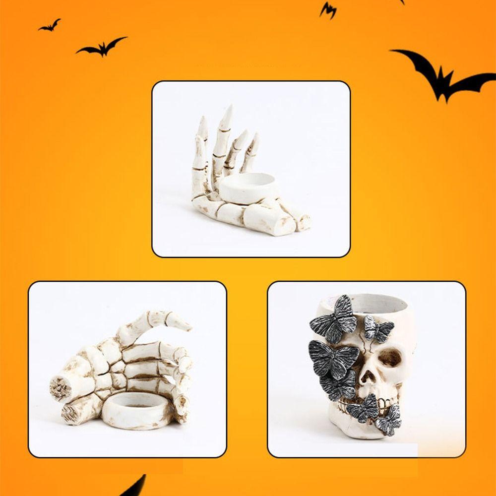 Halloween Decorations Skull Butterfly Pen Holder Craft Skull Candlestick  Home Decor