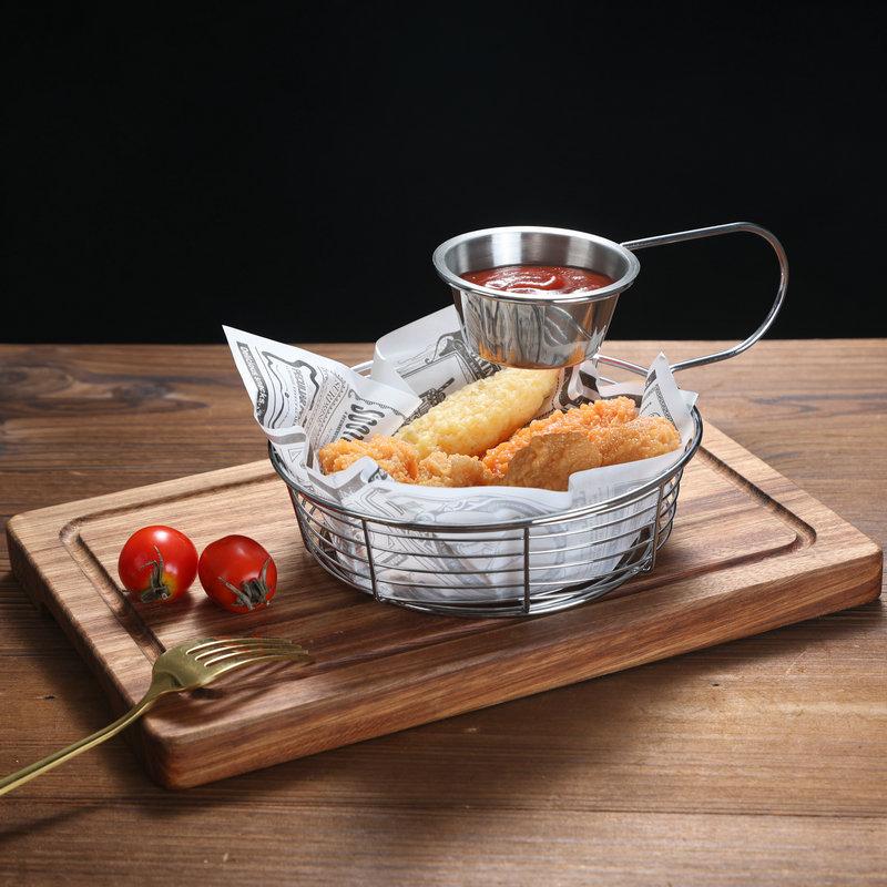 Creative Snack Basket Organizer with Hanging Sauce Cup for Stainless Steel Display