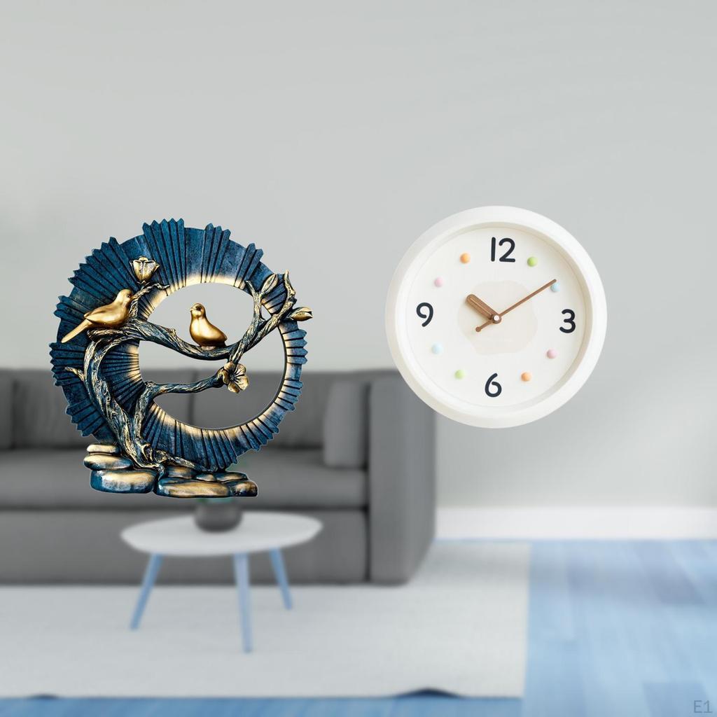 Resin Figurine Ornament for Living Room Desk And Bookshelf with Modern Wall Clock Large Numerals