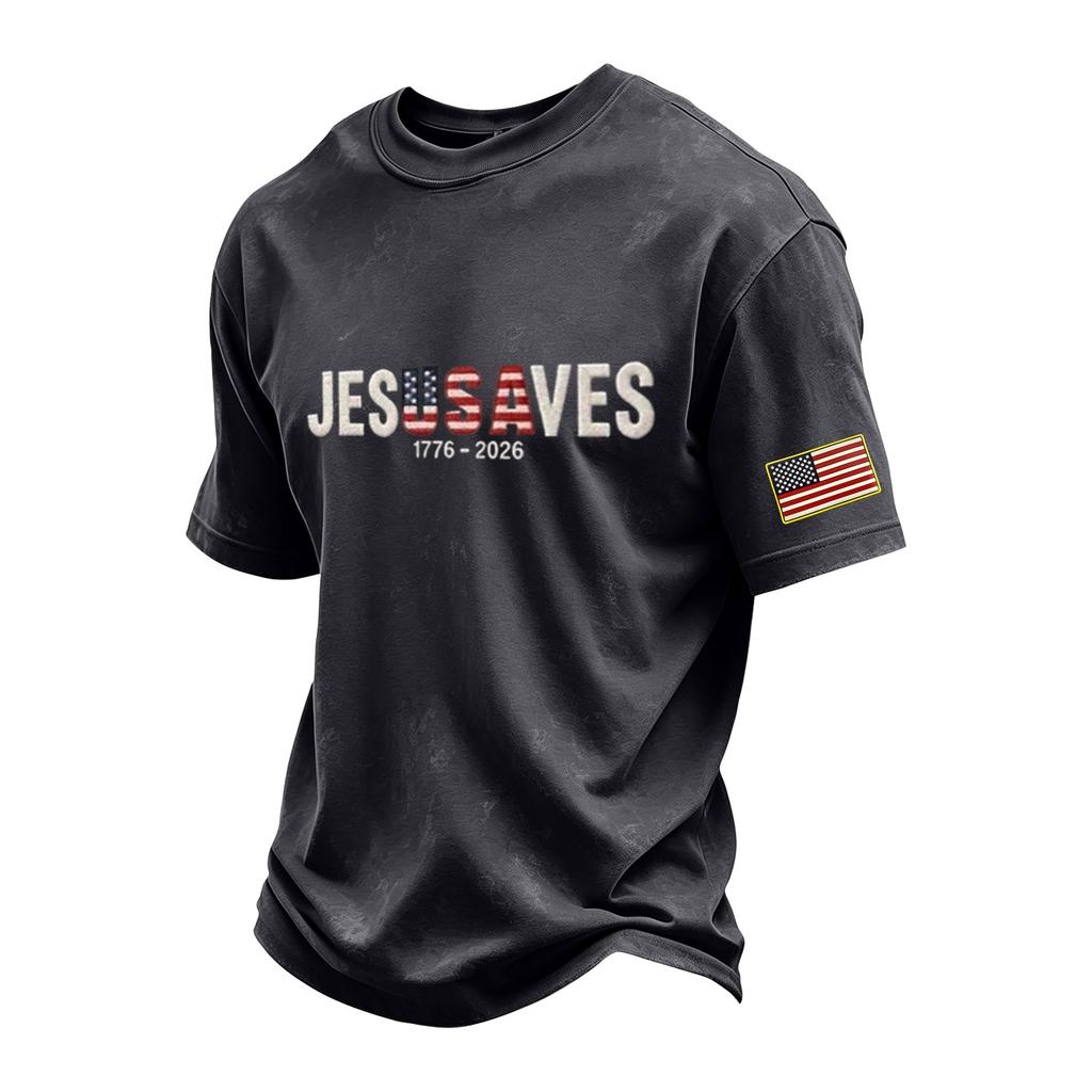 Men’s Crew Neck Short Sleeve T Shirt with USA Letter Print and American Flag Patch Cotton Casual Loose Fit Top for Everyday Wear