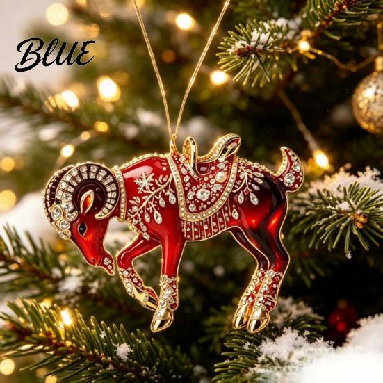 Acrylic Goat Hanging Ornament Christmas Tree Pendant Decorative with Decoration Rhinestone Golden Cord for New Year Party Xmas Pendant